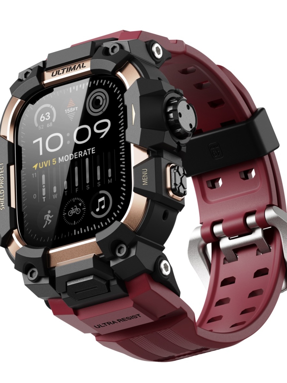 ULTIMAL Shield Protect Case Band for Apple Watch-Wine Red 49mm